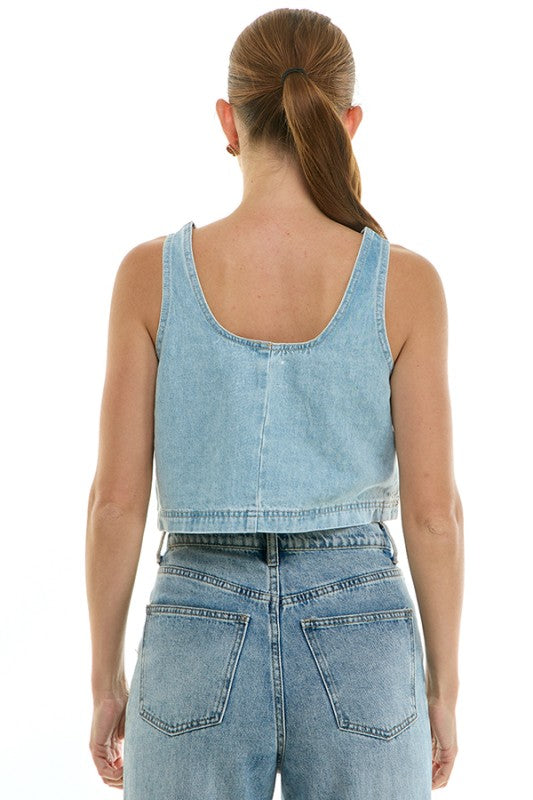 Sky Studded Denim Crop Top