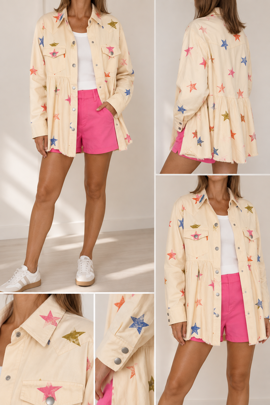 Star Print Button Down Jacket