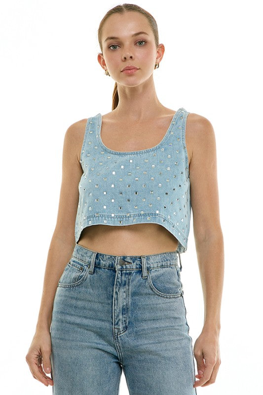 Sky Studded Denim Crop Top