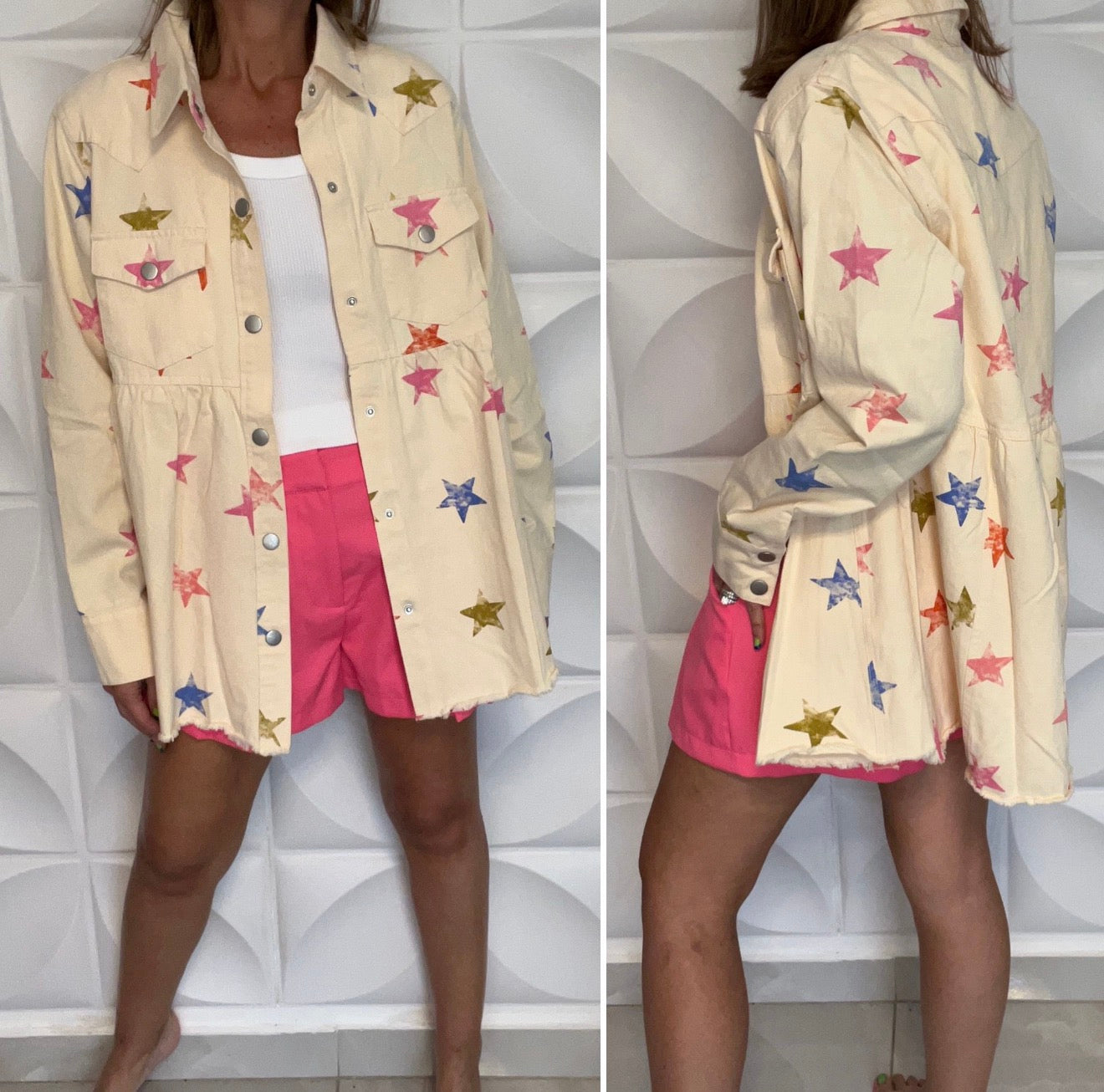 Star Print Button Down Jacket