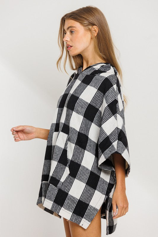 Checker Hooded Poncho