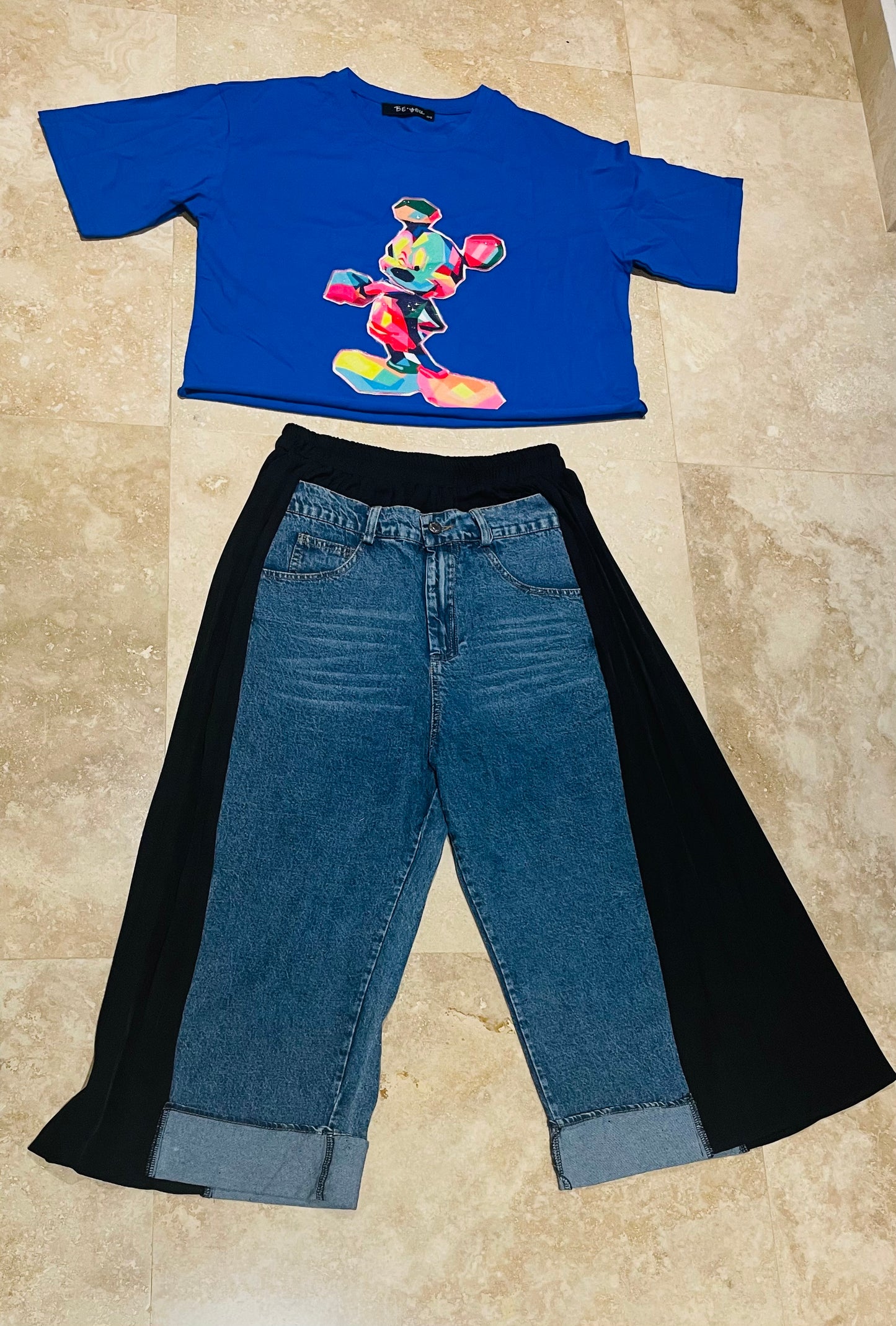 Mosaic Mickey Crop T-Shirt